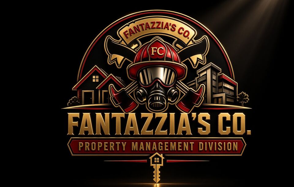 Fantazzia’s Co. Property Management Division: gold and red firehouse brand identity